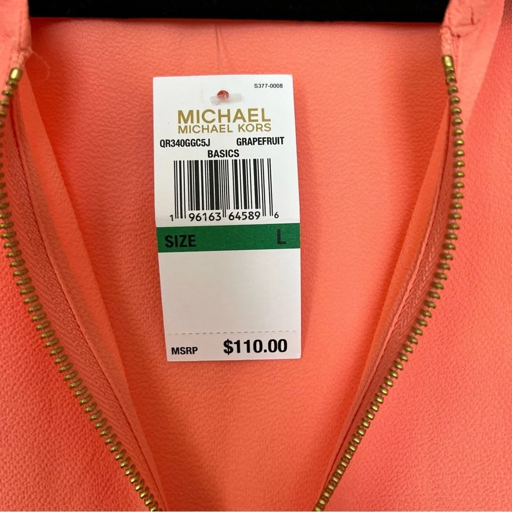 Michael Kors Grapefruit Pink Balloon Sleeve Zip Popover Blouse Business Casual L